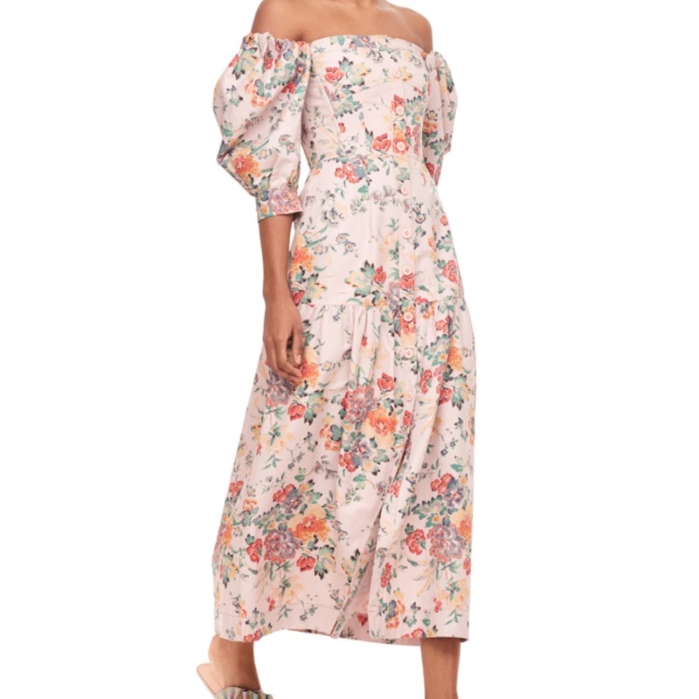 Rebecca Taylor Boho Floral Off Shoulder Midi Dress